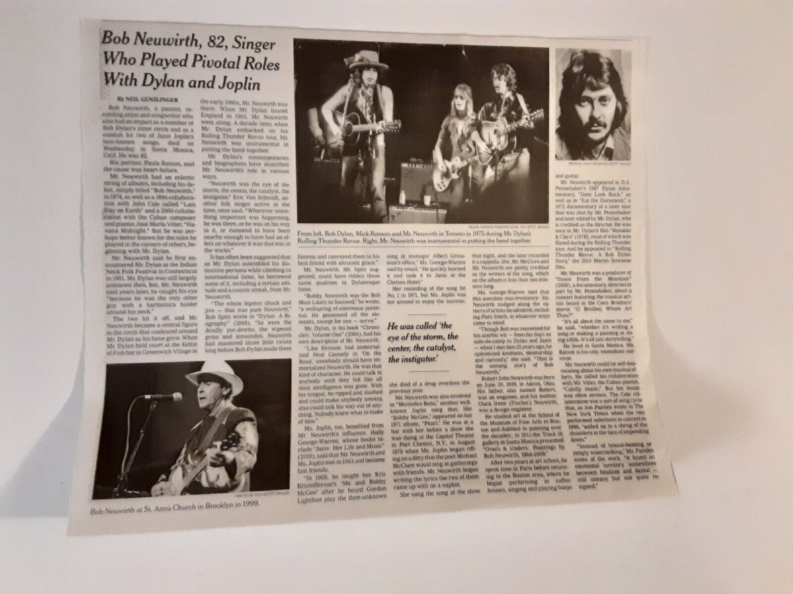 Bob Neuwirth New York Times Obituary - Singer With Bob Dylan And Janis Joplin