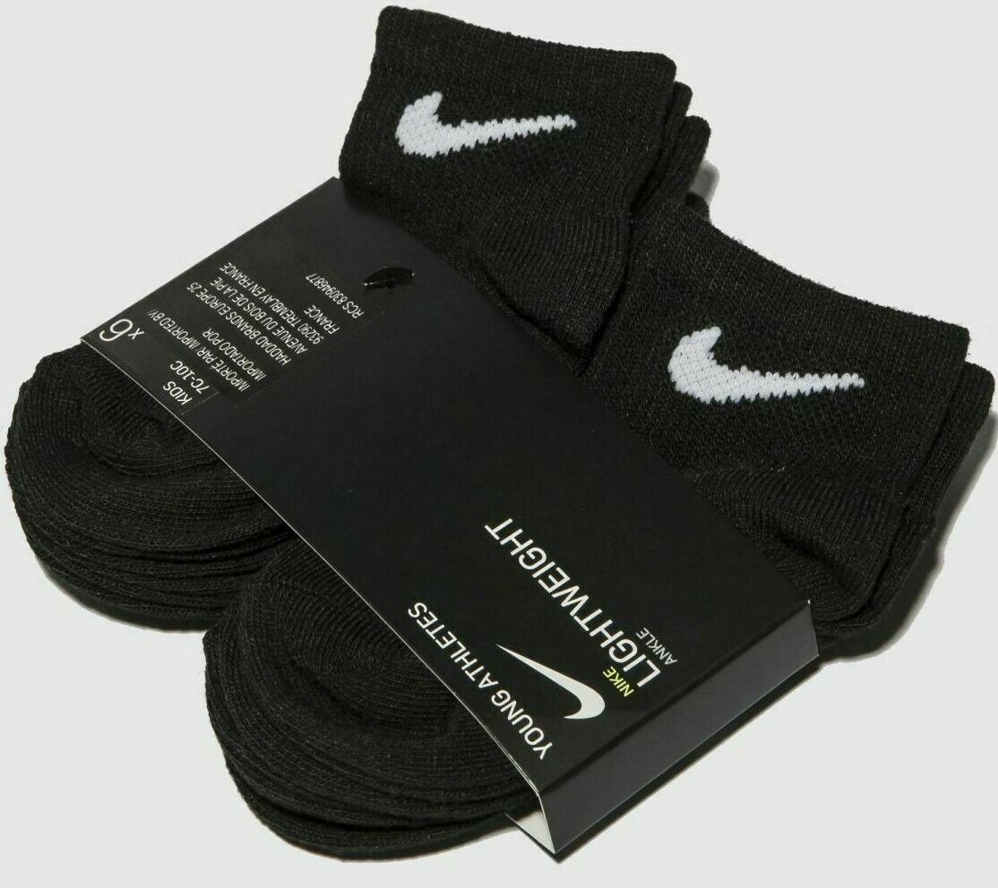 6 Pairs Nike Jordan Boy Girl Lightweight Black Quarter Socks 4-5 Shoe 7c-10c $24