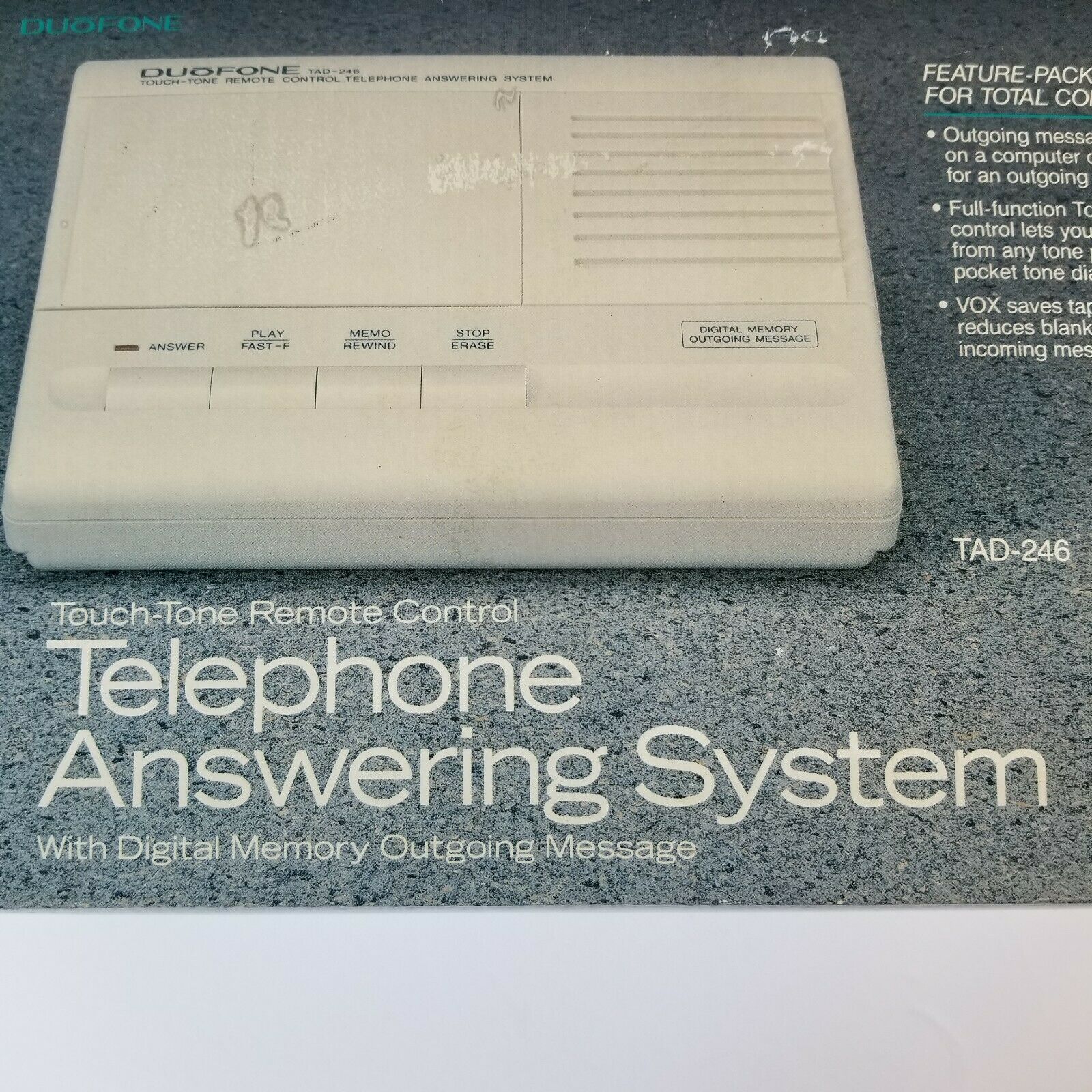 Vintage Duofone Tad-246 Telephone Answering Machine In Box W Tape Ac Adapter