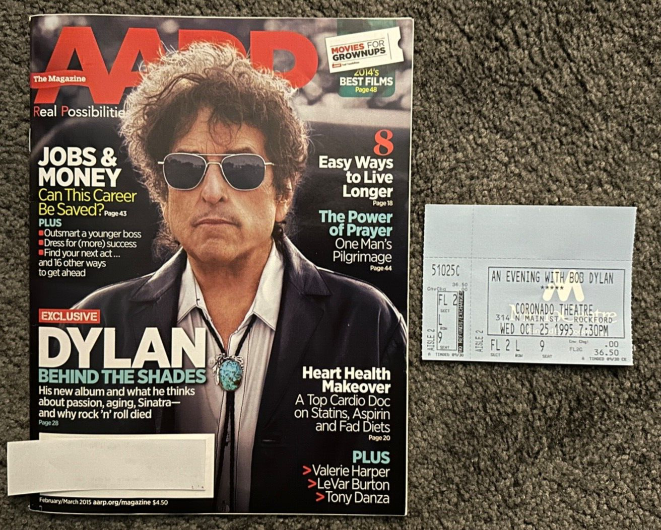 Bob Dylan Concert Stub 10/25/1995 & Aarp Special 2015